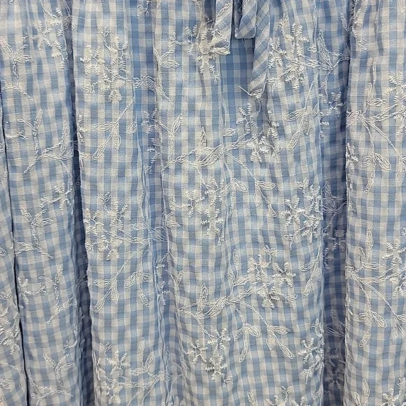 ORIGINALITY BLUE WHITE GINGHAM TIE-FRONT PUFF SLEEVE MINI DRESS SZ MEDIUM - Picture 5 of 14